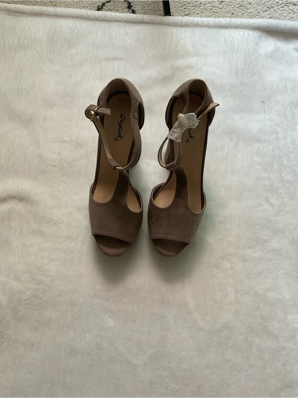 Qupid Taupe Suede Platform T-Strap Block Heels